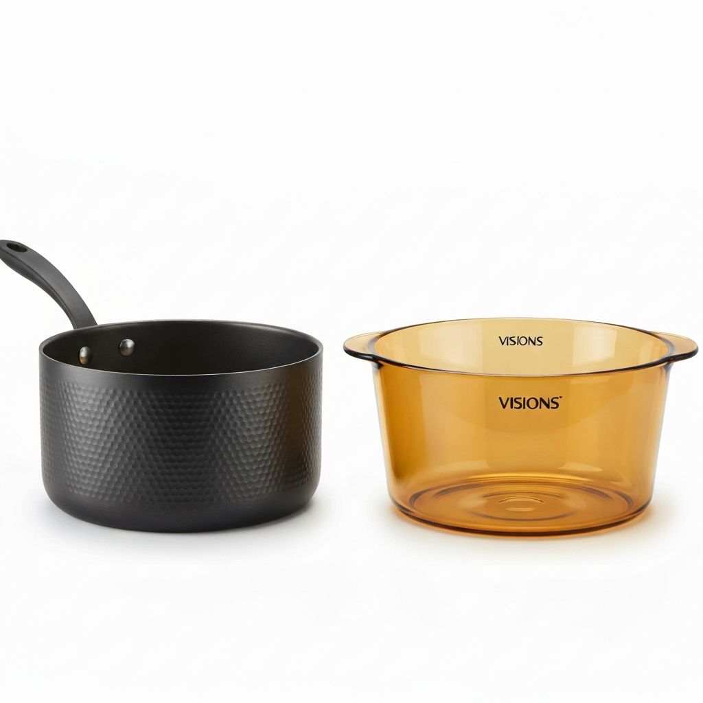 Visions transparent cookware compared to traditional metal cookware